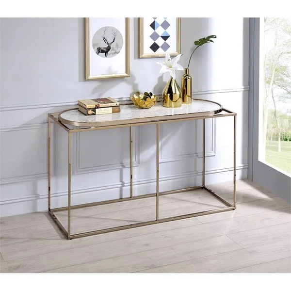 Furniture of America Abair Metal Console Table in Champaign and White