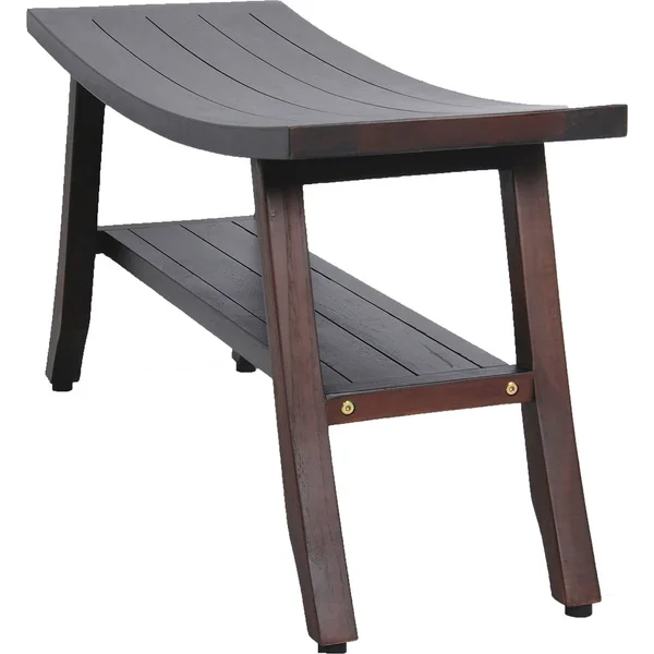 34x22 Satori DT176 Wide Teak Wood Shower Bench with Shelf - DecoTeak