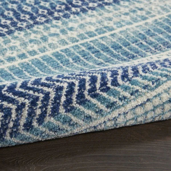 8 x 10 Navy Blue Ornate Stripes Area Rug