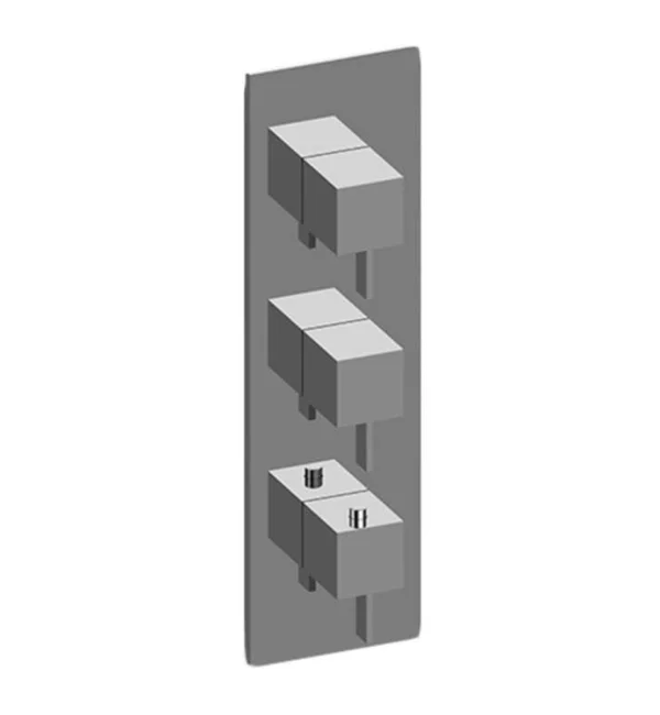 Graff M-Series 4x22 Three Hole Vertical Thermostatic Valve Square Trim Plate with Qubic Tre Handle in Polished Nickel, SKU: G-80