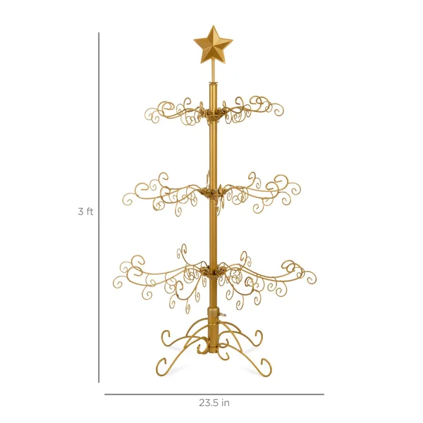 Best Choice Products 3ft Wrought Iron Ornament Display Christmas Tree w/ Easy ASSEMBLY, Stand - Gold