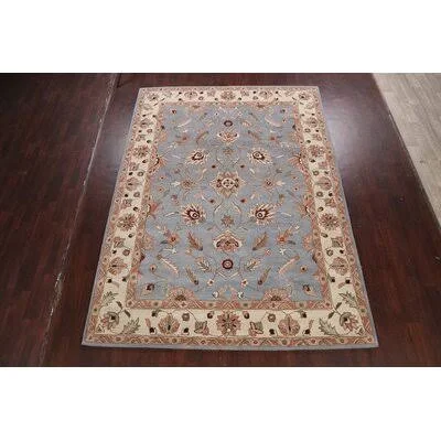 Elane Oriental Handmade Tufted Wool Blue/Beige Area Rug Canora Grey