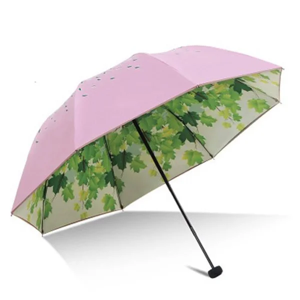 Green Leaf Tree Folding Travel Sun Umbrella Sunblock UV Protection UPF 50+ Rain