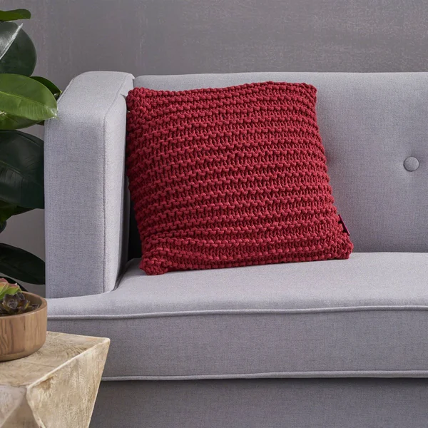 17.25x22 Burgundy Red Contemporary Square Knitted Throw Pillow