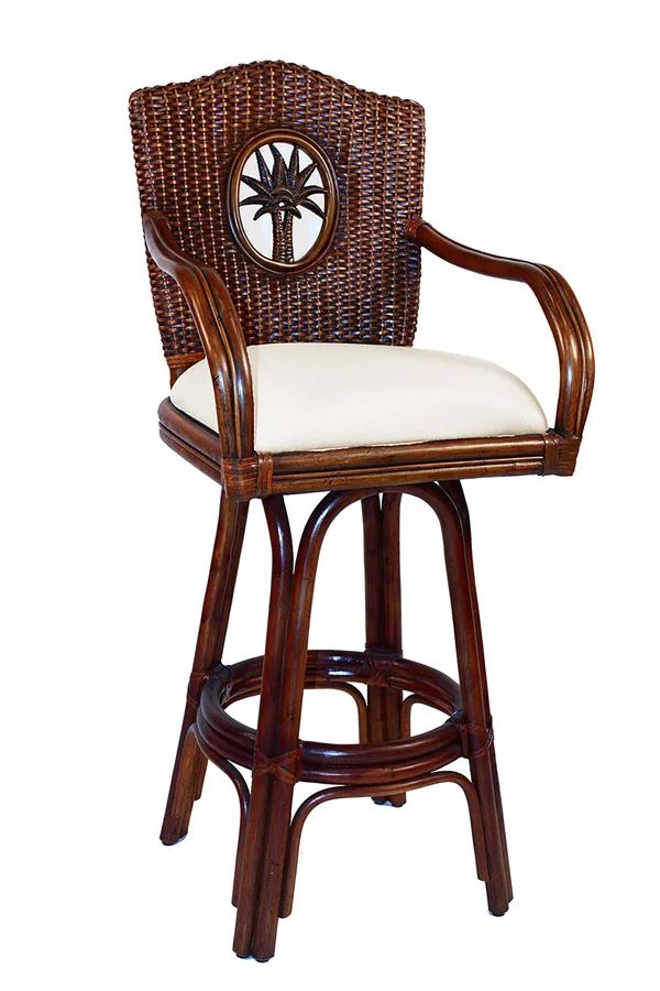Lucaya Indoor Swivel Rattan & Wicker 30x22 Barstool in TC Antique Finish - Hospitality Rattan Home 913-6208-TCA-B/SU-706