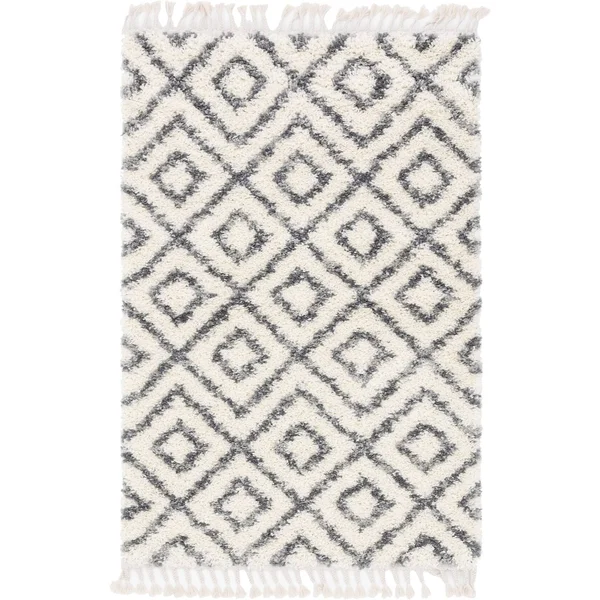 Unique Loom Hygge Shag Diamond Ivory 4 ft. x 6 ft. Area Rug