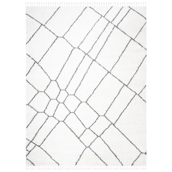 Safavieh Moroccan Fringe Shag Ivory/Gray 8 ft. x 10 ft. Geometric Abstract Area Rug