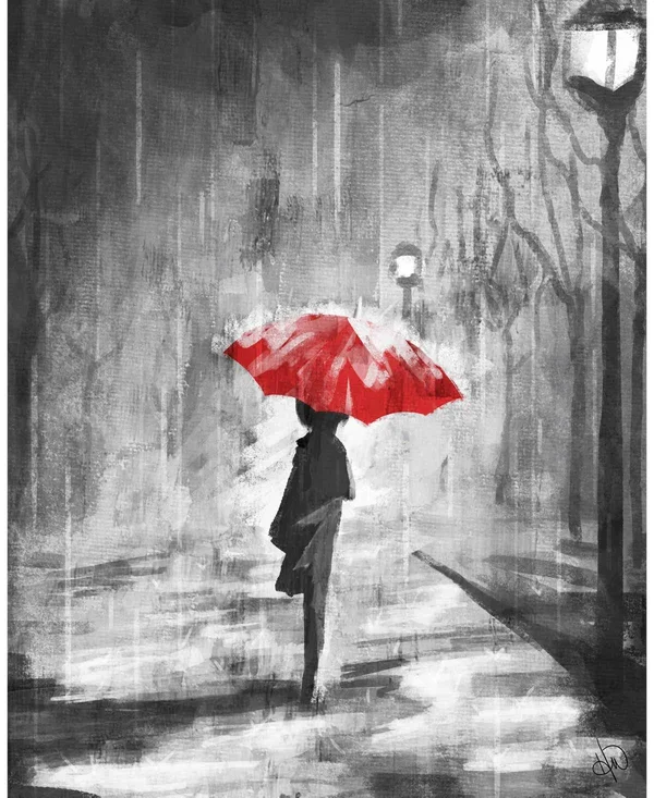 Creative Gallery A Rainy Walk Red Umbrella 20-in H x 16-in W Figurative Print on Canvas, PEO000002CAN16X20TX
