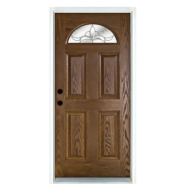 Mp Doors 36 in. x 80 in. Andaman Medium Oak Right-Hand Inswing Fan Lite Decorative Fiberglass Prehung Front Door