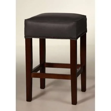 SloaneWhitney Sterling 26x22 Bar Stool - Base Finish: Brown Cherry, Upholstery: Steel Gray, Nailhead Finish: Silver Black