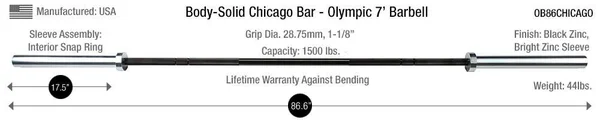 Body-Solid OB86Chicago Chicago Olympic Bar - 1500 lb Capacity