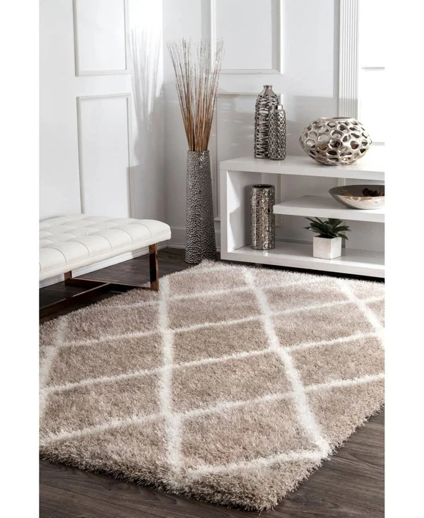 nuLOOM Diamond Shag Area Rug - Size: 4& x 6&, Beige