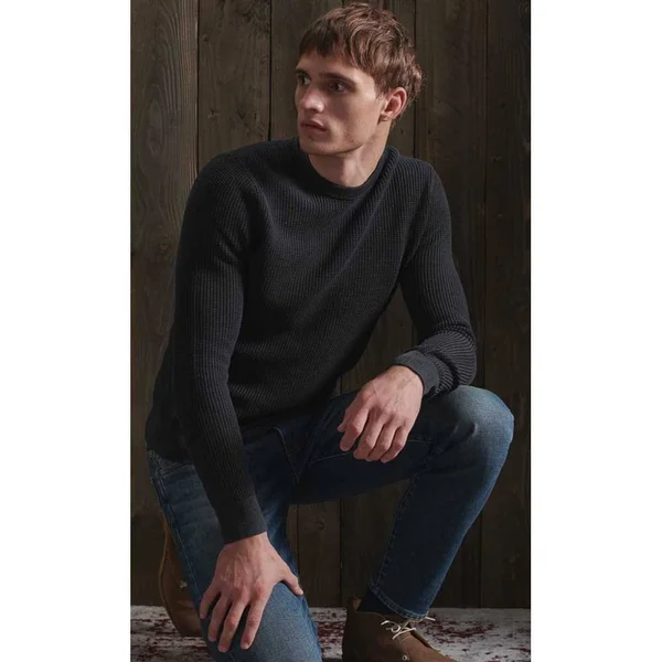 Superdry Academy Dyed Texture Crew Jumper - Black - Sweatshirts