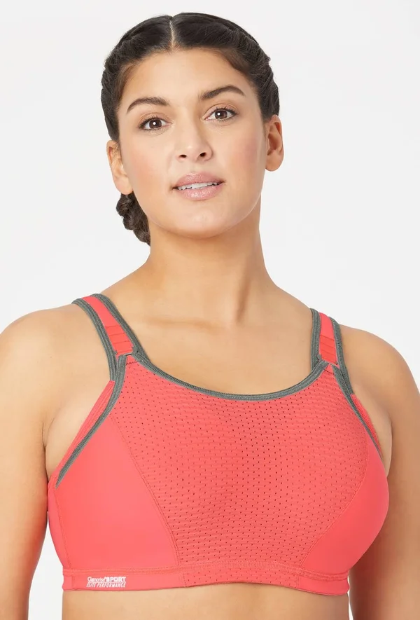 Glamorise Women's Adjustable Wire Sports Bra - 44B, Coral/Grey