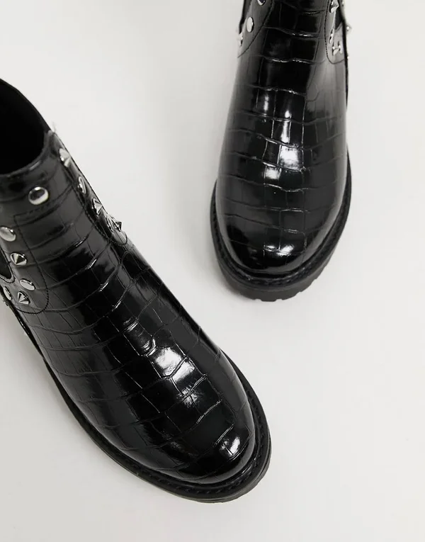 London Rebel Wide Fit Studded Chunky Chelsea Boots in Black - ASOS Outlet