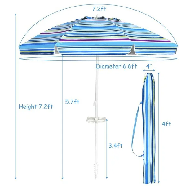 7.2 ft Portable Outdoor Beach Umbrella with Sand Anchor and Tilt Mechanism for Poolside and Garden-Multicolor - Costway