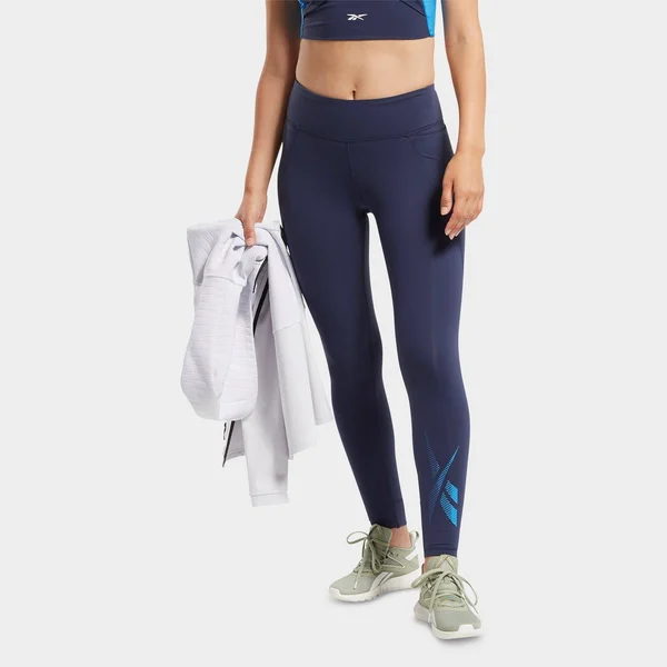 Reebok Women's Lux 2 Graphic Training Tights in Blue/Vector Navy Size X-Small, Polyester/Spandex/Jacquard