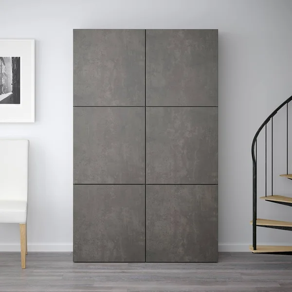 IKEA - BESTÅ Storage Combination with Doors, Black-Brown kallviken/dark Gray Concrete Effect, 47 1/4x16 1/2x76 19205884