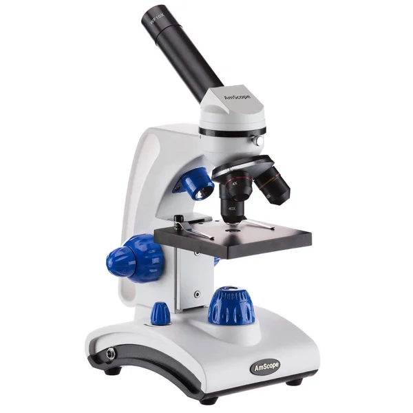 Amscope 40X-1000X Dual Light Glass Lens Metal Frame Student Microscope + Slides