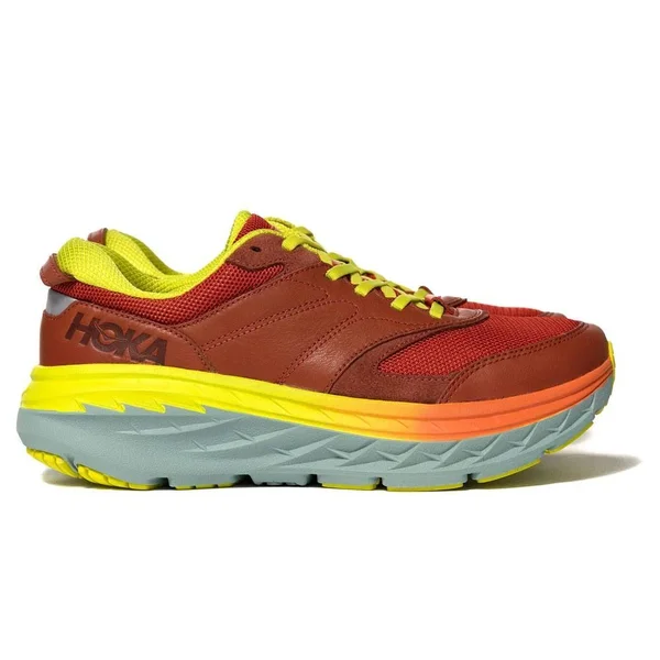 Hoka Bondi L Shoes in Red/Yellow, Size M7/W8