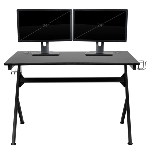 Flash Furniture Black Gaming Desk and Black Footrest Reclining Gaming Chair Set with Cup Holder, Headphone Hook & 2 Wire Man