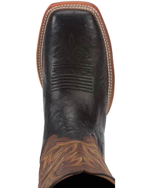 Justin Boots Men's Black Smooth Ostrich Exotic Western Boots