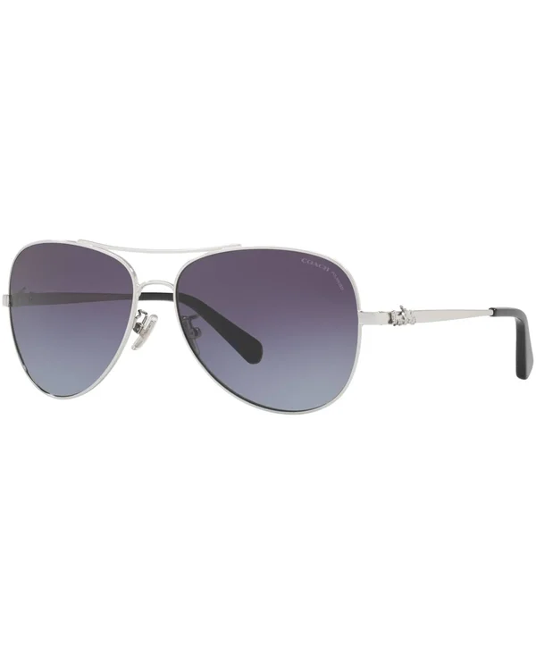 Coach Women's Polarized HC7074-90018J-59 Aviator Sunglasses - Silver/Purple