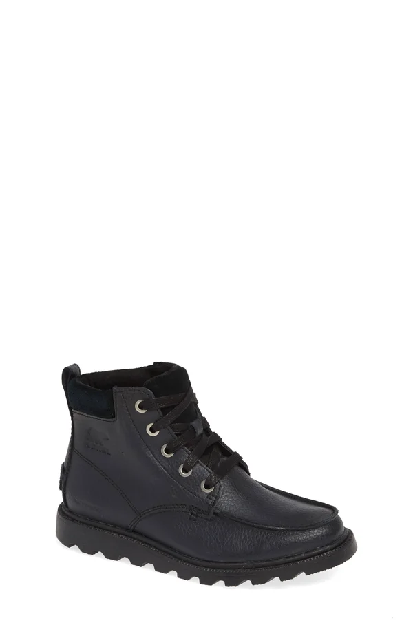 Boy's Sorel Madson Waterproof Moc Toe Boot - Size 1 M - Black