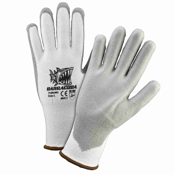 Small Barracuda White HPPE Shell with Grey PU Dip Cut Protection Gloves Dozen 713HGWU/S