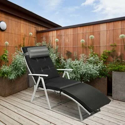 Grube 70x22 Long Reclining Single Chaise with Cushions Wade Logan Color: Gray - Frame Color: White, Cushion Color: Black