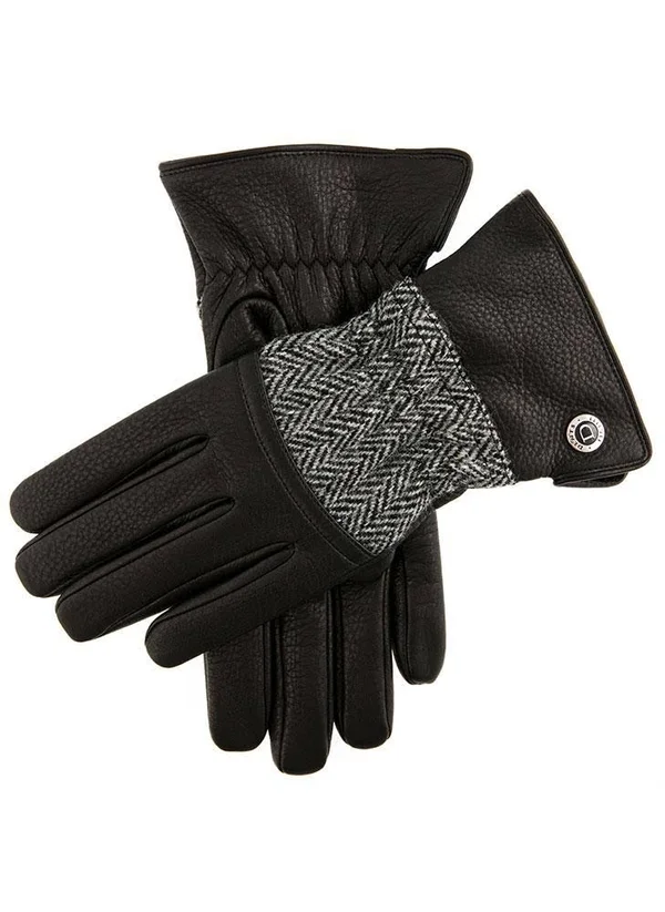 Dents Men's Cashmere Lined Harris Tweed & Deerskin Leather Gloves in Havana/olive/pine Size XL