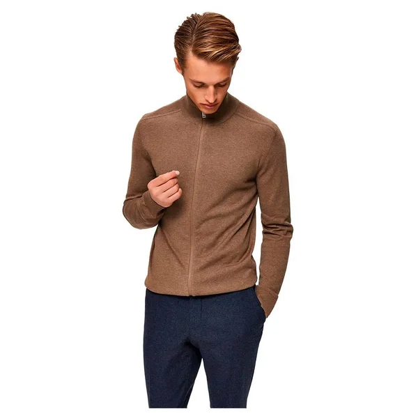 Selected Homme Pima Cotton Full Zip Cardigan - Neutral
