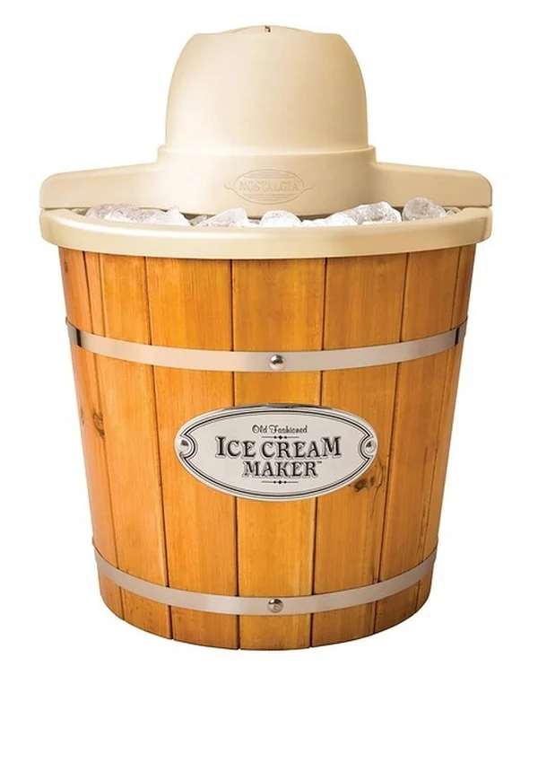 Nostaglia 4-Quarts BPA Free Vintage Collection Wood Bucket Electric Ice Cream Maker with Easy-Clean Liner