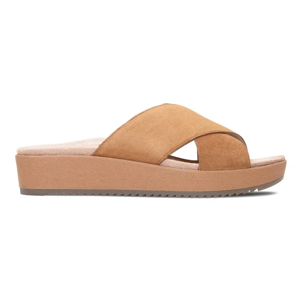 Vionic Hayden Women's Platform Slip-On Sandal Toffee Suede - 5 Wide