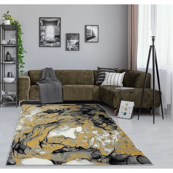 Samos Collection Yellow/Gray Contemporary Polypropylene Area Rug - 5&2&& x 7&3x22