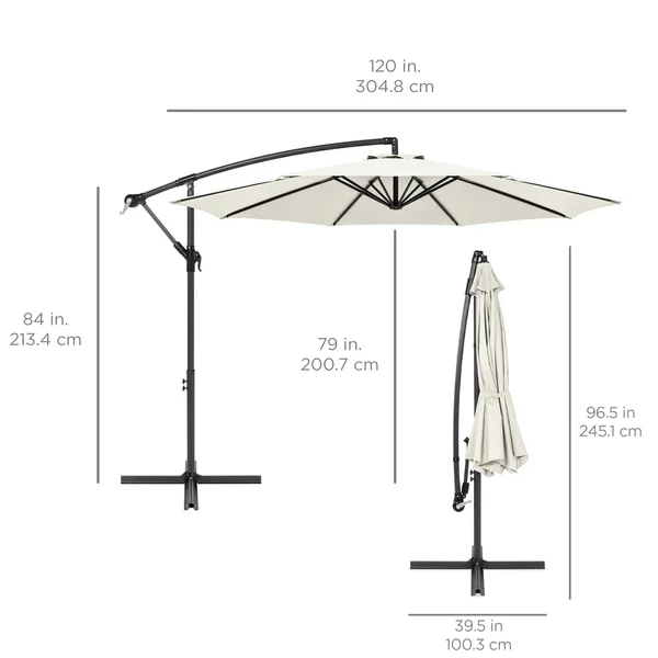 Best Choice Products 10ft Solar LED Offset Hanging Outdoor Market Patio Umbrella w/ Easy Tilt Adjustment - Cream