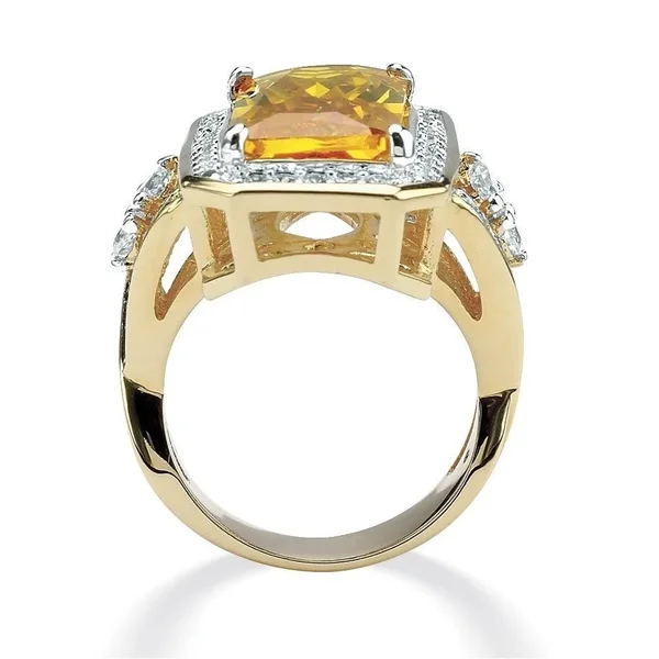 PalmBeach Jewelry 45.52 TCW Emerald-Cut Canary Yellow Cubic Zirconia Cocktail Ring 14K Yellow Gold-Plated