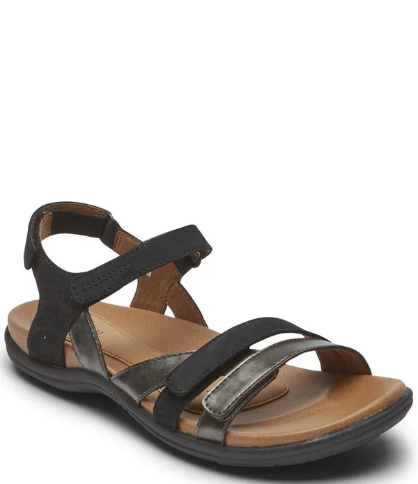 Cobb Hill Women's Rubey Instep 3-Strap Sandal Black Leather 9