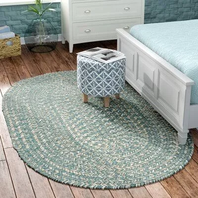 Winget Tweed Braided Teal Area Rug Highland Dunes Rug Size: Oval 3& x 5&