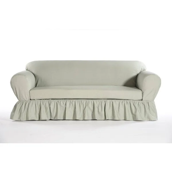Classic Slipcovers Shabby Sofa Skirted Box Cushion Slipcover - White