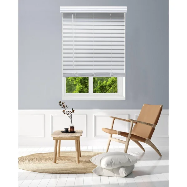 Linen Avenue Custom Cordless Partial Inside Mount Faux Wood Blinds - 21.5 W x 72 H, White