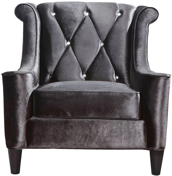 Armen Living Barrister Chair, Black Velvet with Crystal Buttons