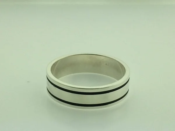 Polished Sterling Silver 6mm Double Black Groove Wedding Band 3.5