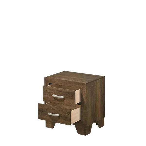 Transitional Miquell Rectangular Wood Nightstand with 2 Drawers, Oak
