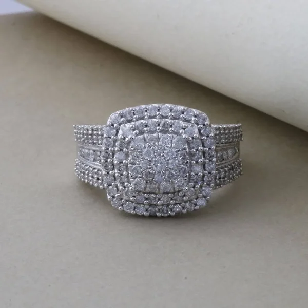 De Couer 10k Gold 1ct TDW Diamond Cocktail Cluster Ring (White Gold, Size-Size: 9), Women's