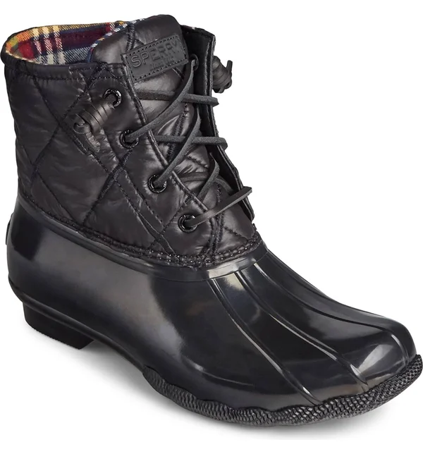 Women's Sperry Saltwater Nylon Quilted Duck Boot Black - Size 5.5M
