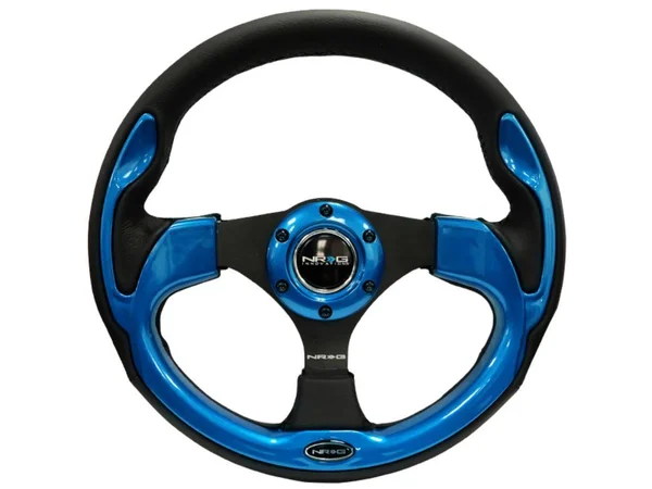 NRG Innovations RST-001BL 3-Spoke Pilota Series Black Leather Reinforced Steering Wheel with Blue Trim