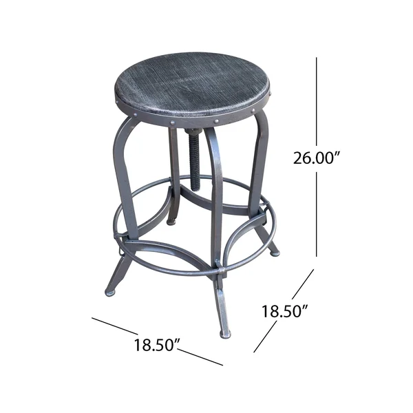 Christopher Knight Home Farmdale Reclaimed Swiveling Iron Barstool with Firwood Seat by - Size: Dark Gray Brushed + Black
