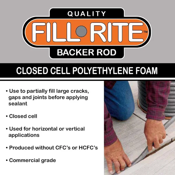 Fill-Rite Pre-Caulking Filler Rope Backer Rod Roll Bulk, 1, 550 Feet Length x 5/8 inch Width, Grey Filler Rope