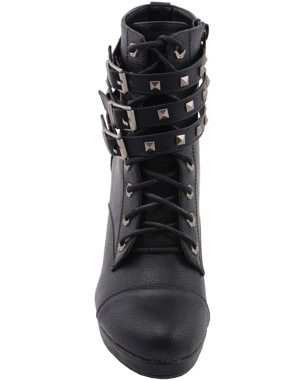 Milwaukee Performance-mbl9417-women Black Lace to Toe Boot with Triple Strap Studded Accents - Black - 8